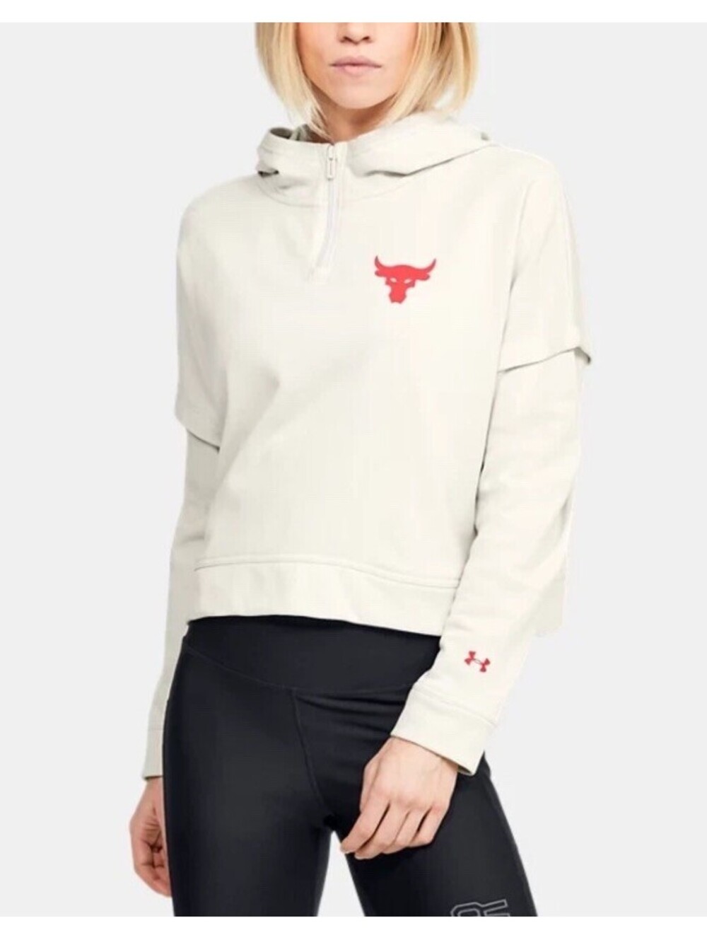 Under Armour Womens Project Rock Terry Hoodie Summit White/Versa Red XL